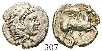 selten. f.ss 140,- THRAKIEN-DONAUGEBIET, ODESSOS 297 Bronze 22 mm nach 200 v.chr. 9,79 g. Kopf des Zeus r.