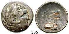 Kopf Alexanders des Großen r. mit Ammonshorn, darunter A / Thronende Athena l.