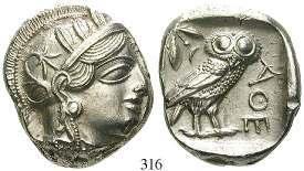 schöne dunkle Tönung. ss 150,- 313 Tetradrachme 136-135 v.chr. 16,69 g. Magistraten Hera(.), Aristoph(.) und Polych(.). Kopf der Athena r.