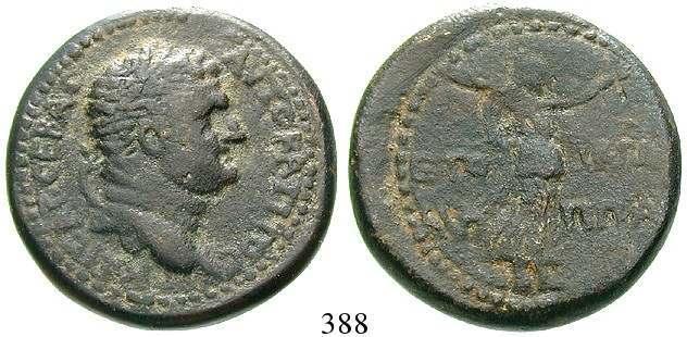 Anker, Umschrift / Achtstrahliger Stern im Kreis. Hendin 469vgl. ss 120,- 388 Agrippa II., ca. 50-100 Bronze 26 mm 77/78, Tiberias. 12,66 g.