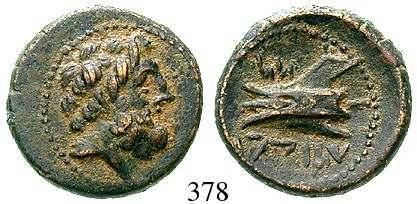 200,- 376 Bronze 19 mm 64-49 v.chr. 7,96 g. Pompäische Ära. Kopf des Zeus r. mit Lorbeerkranz / Thronender Zeus l., hält Nike; Datierung n. lesbar.