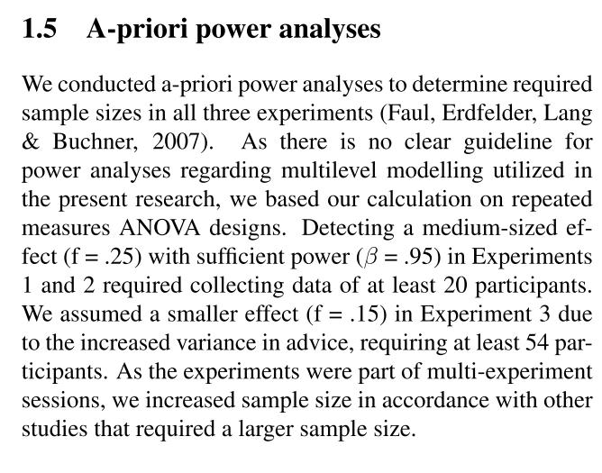 Statistische Power Analyse im Artikel