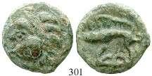 Jh. v.chr., Potin. 3,54 g. Stilisierter Kopf l. mit Diadem und dicken Haarsträhnen / Eber mit Borsten l.