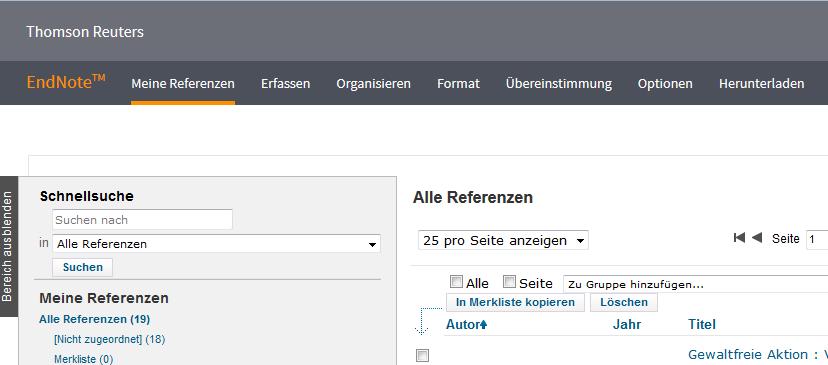 Dropdown-Menü Output Style legen Sie fest, in welchem Zitierstil Zitationen und Literaturverzeichnis formatiert werden.