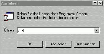 Bei Windows NT, 2000 und XP gehen Sie bitte wie folgt vor: Drücken Sie bitte auf den Start-Button und wählen Sie Ausführen aus.