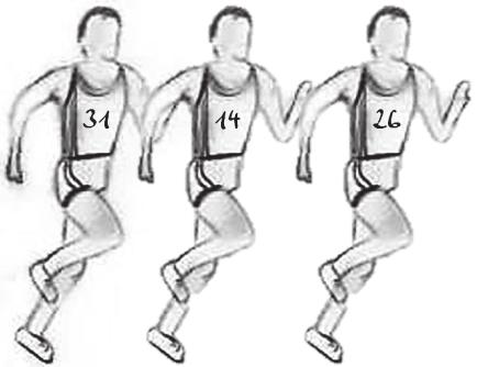 17. Welcher der Läufer befindet sich bei 5 der gesamten Laufstrecke? Kreuze an. 8 Läufer 14 Läufer 26 Läufer 31 keiner Start Ziel 18.
