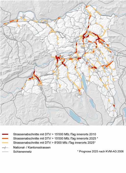 4 S 1.1 Richtplan Kanton Aargau Übersicht belastete Strassenabschnitte innerorts Strassenabschnitte mit DTV > 15 000 Mfz./Tag innerorts 2010 Strassenabschnitte mit DTV > 15 000 Mfz.