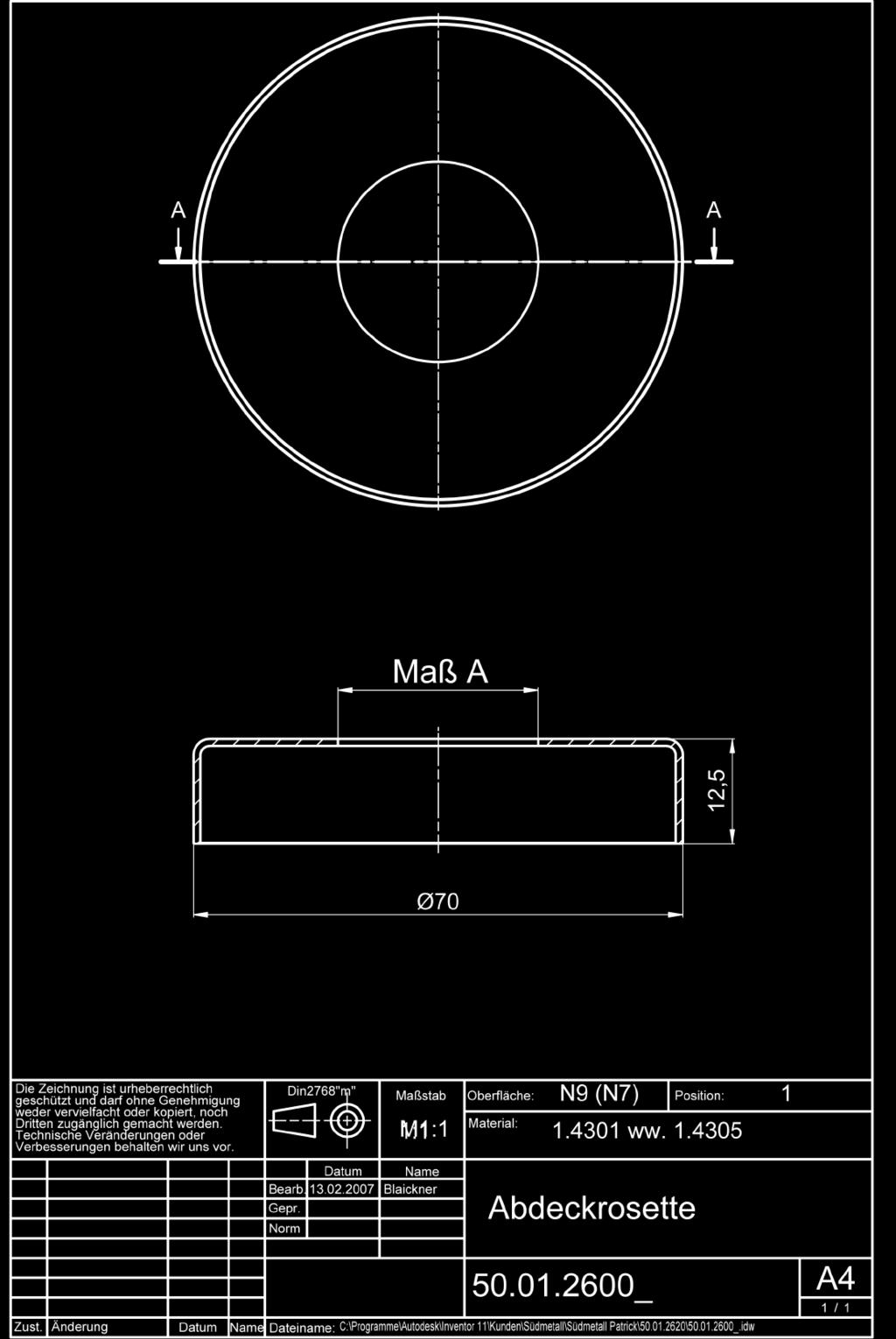 mm Bohrung für Rohr Ø 42,4 mm (Speziell für Kernbohrung) Untreated steel (pressed) S