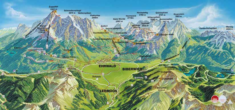 Wanderparadies Bikerparadies 150 Wanderrouten 100 ausgewiesene Bikerouten AKTIV & FAMILIENRESORT Zugspitze Wenige Meter vom Resort entfernt befindet sich die Tiroler Zugspitzbahn, die Sie auf den