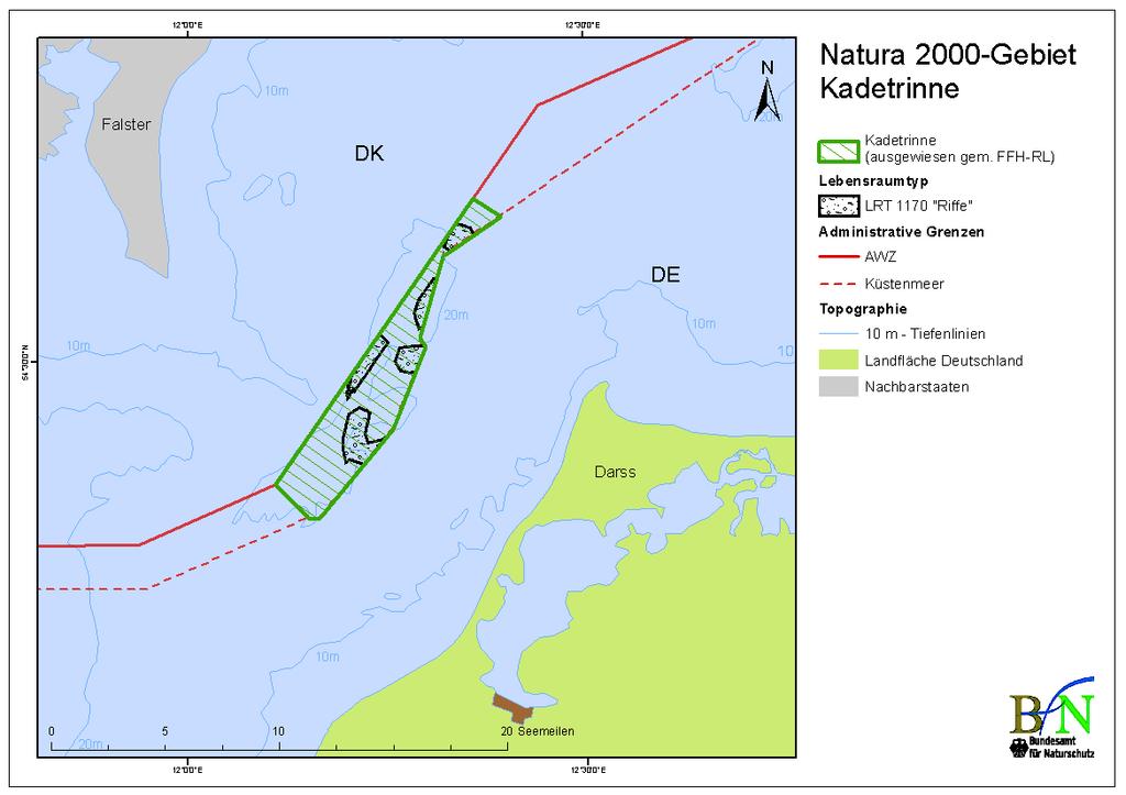 158 Maßnahmenvorschläge für das Fischereimanagement in den Natura -Gebieten.6 Natura -Gebiet Kadetrinne Abb..6-1:Natura -Gebiet Kadetrinne (EU-Code DE 1339-31), Gesamtfläche: 1,7 km.