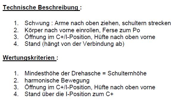 Sprung Technik (B2) ab 2015 Salto vw. gestr. mit Drehung Der Beginn der Schraubendrehung ist abhängig von der Anzahl Drehungen um die Längsachse.