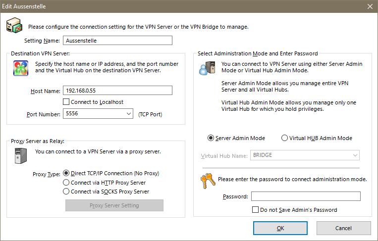 1 Anlegen einer neuen VPN-Bridge Durch Klicken auf den Button New Setting