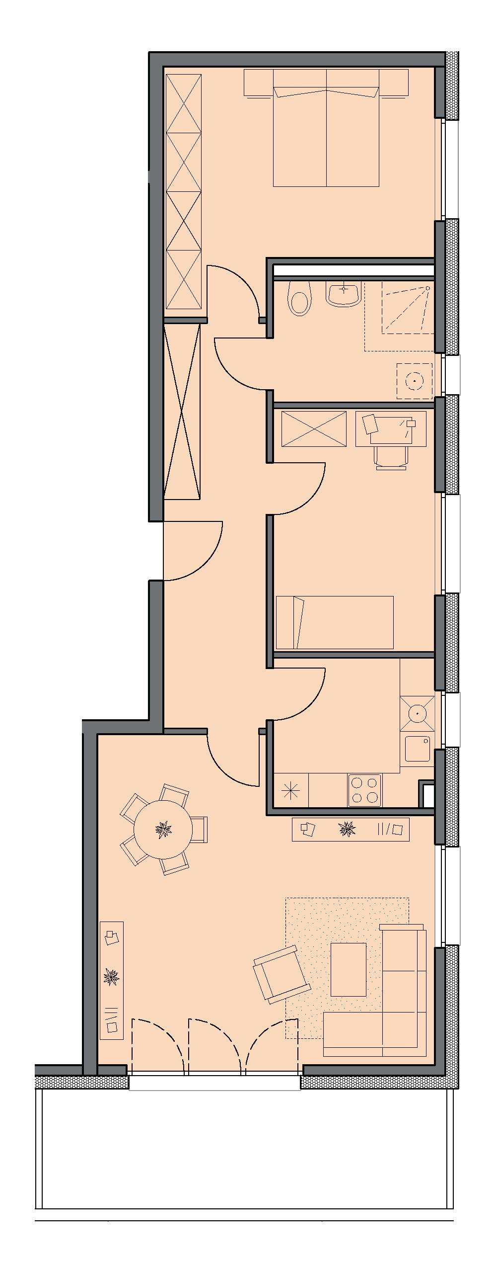 80, Wohnungstyp 12 Wohnen ca. 28,20 m 2 Schlafen 1 ca. 16,70 m 2 Schlafen 2 ca. 11,30 m 2 Küche ca. 6,80 m 2 Flur ca.