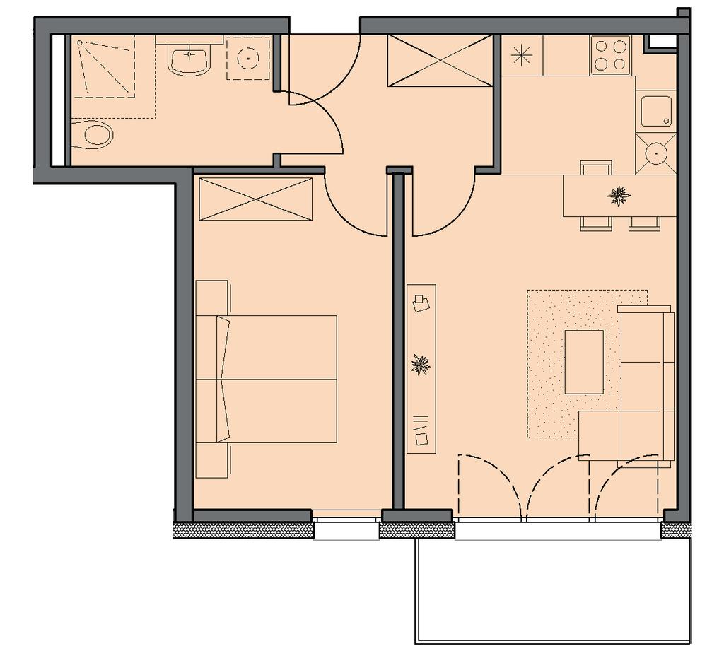 4,80 m 2 Balkon ca. 2,70 m 2 Gesamt ca. 49, Wohnungstyp 2b Wohnen ca. 17, Schlafen ca.