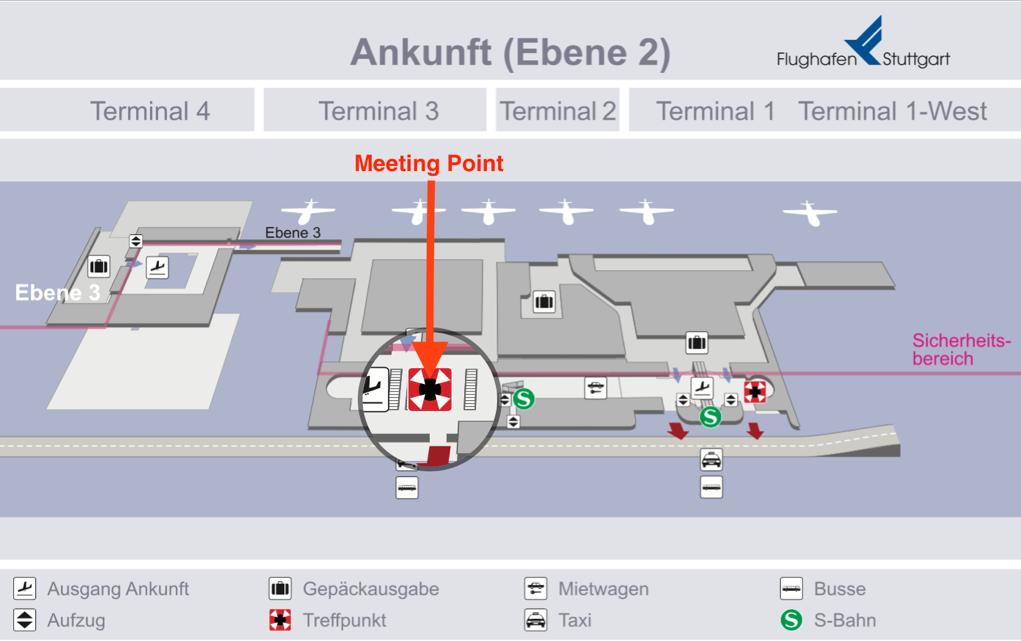 Treffpunkt - Ankunft Terminal 3 / Ebene 2 / Meeting Point B Abfahrt - Shuttle Service MAQUET Anreise Donnerstag bis ca. 21.
