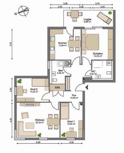 WE-Nr. Größe Wohnfläche in m² Kaltmiete / m² Wfl. Kaltmiete Warmmiete Lage 4 4 Raum 102,28 10,00 1.022,80 1.268,27 4.