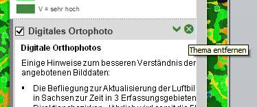 Wird ein Layer wie z.b. das Digitale Orthophoto nicht mehr benötigt, kann er mit einem Klick auf das X entfernt werden.