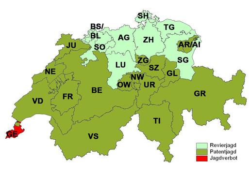 Jagdsituation 1 Jagdsysteme Art. 4 JWG In der Schweiz existieren zwei Jagdsysteme: Die Revier- und die Patentjagd. Diese sind nach Kantonen aufgeteilt.