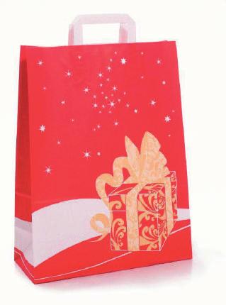 Papiertragetaschen Weihnachten unifarben Kraftpapier weiß, enggerippt, mit gedrehter Kordel in Taschenfarbe und
