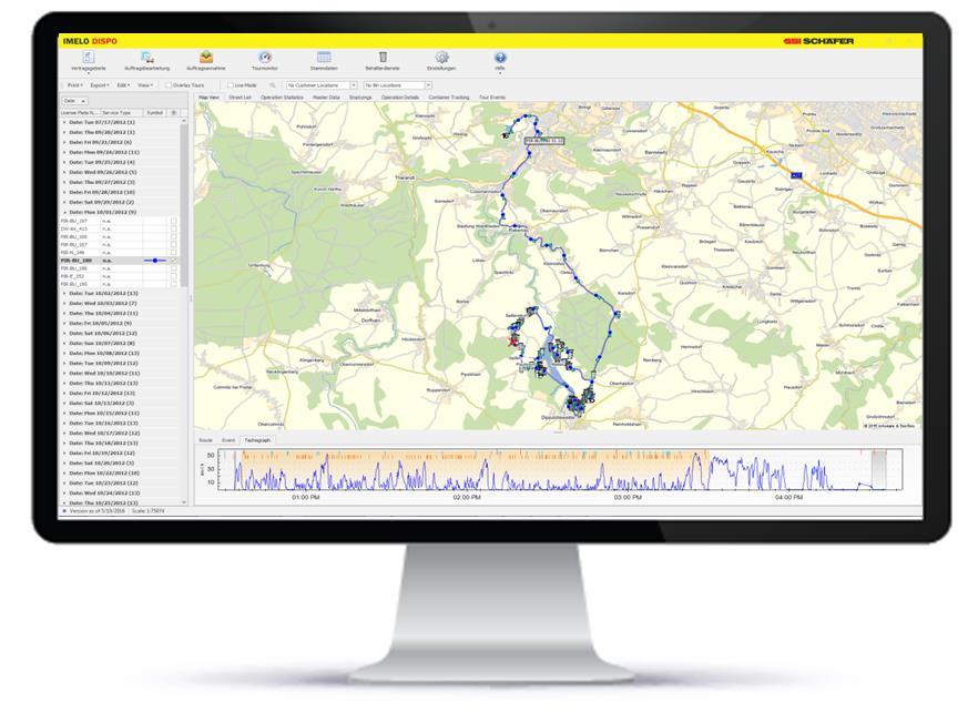 SMARTE NIEDERLASSUNGEN Fleet Management Integriertes Fleet-Tracking mit Live-Modus Option Geocodierte Telematik- und Leistungsdaten Ereignisdarstellung mit Leerungsinformationen und Leerungsgewichten