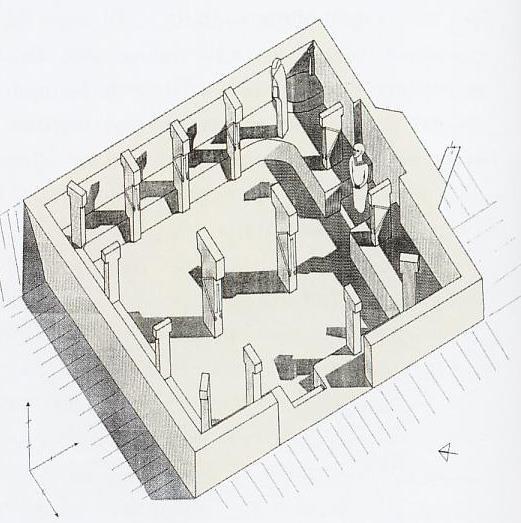 الشكل A 2 ومن خالل التنقيبات األلمانية في نيفالي جوري تحت إشراف Hauptmann تم الكشف عن بناء مبني من الحجر يتألف من غرفة واحدة فقط,له تقريبا شكل مربع )الشكل A( 2 أطلق عليه اسم البناء الحجري