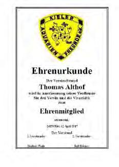 11 Thomas Ehrung Schon bald nach Beginn seiner Mitgliedschaft am 01. März 1981 zeigte Thomas Althof sich als engagiertes, hochmotiviertes Mitglied.