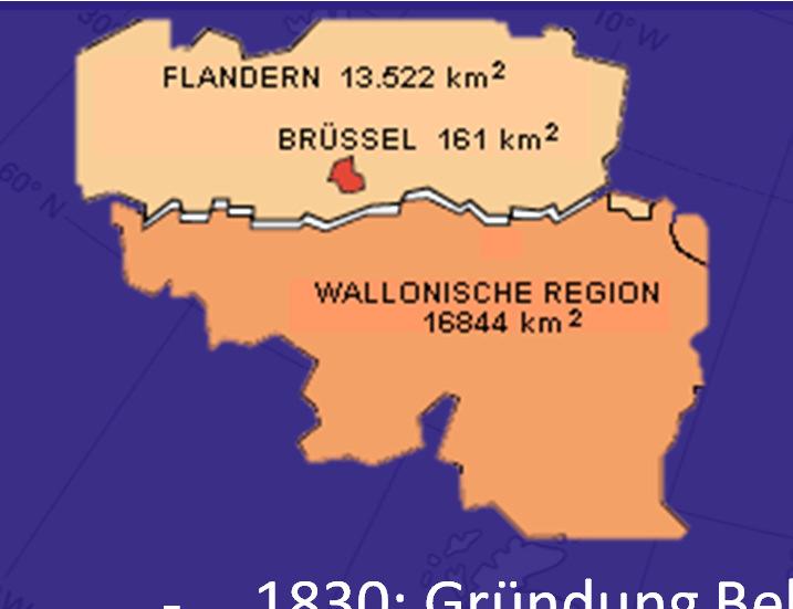 Flandern - 1830: Gründung Belgiens - Ende des 19. Jahrhunderts: Flämische und wallonische Bewegung formiert sich, Sprachenstreit - Nach dem 2.