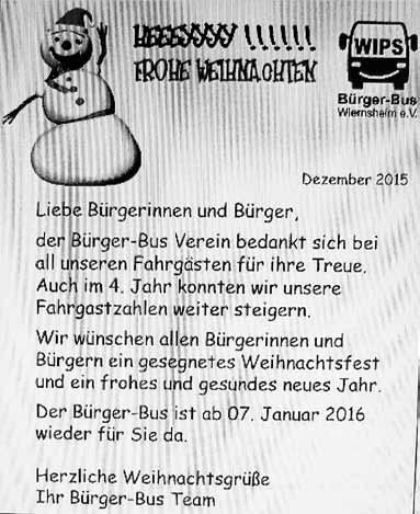 Mittwoch, 23. Dezember 2015 mtsblatt Wiernsheim Nummer 52/53 / eite 5 Die Gemeindeverwaltung informiert prechzeiten Rathaus Wiernsheim, Tel.