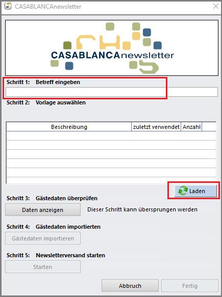 4 Mit der Casablanca-Newsletter Schnittstelle Nachdem die Gästedatei fertig selektiert wurde und die Anzahl neben dem Aktualisieren -Button angezeigt wird, klicken Sie rechts unten auf den Button