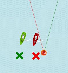 6 Anluven Abfallen Verwende zum Anluven und Abfallen eine Treibboje, sie dient dir als sog. Zwischenziel! 1) Lege die Maus direkt auf das Boot: drag&drop, um eine Treibboje für jedes Boot zu setzen.
