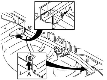 H8900600 10 Die abnehmbare Anhängerkupplung vom Verbindungsbolzen entfernen. Die Anhängerkupplung positionieren und zwei Unterlegscheiben und Flanschschrauben (A) (M10x30) anbringen.