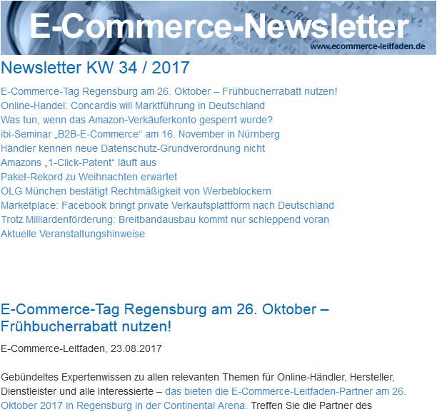 Immer aktuell informiert: Der E-Commerce-Newsletter Alle zwei Wochen die aktuellsten Informationen rund um die Themen E-Commerce und E-Payment sowie zu allen Neuigkeiten aus dem Projekt