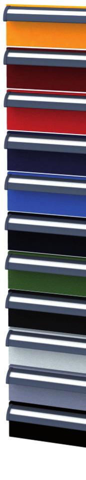 Kippsicherheit, nur eine Schublade kann geöffnet werden Rahmenverstärktes, sehr stabiles Gehäuse Schubladen Vollauszug % mit Selbsteinzug 80 kg (Bei Fronthöhe mm - 30 kg) RAL 6011 - Resedagrün RAL