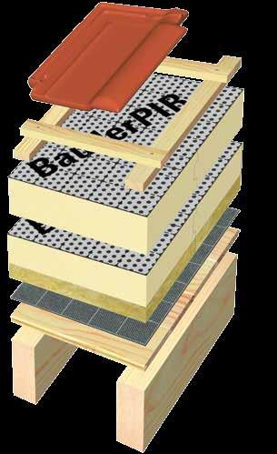 Dachkonstruktion unterseitig mit Gipskartonplatte Beispielhaft mit BauderPIR SDS, dem diffusionsfähigen Wärmedämmelement in