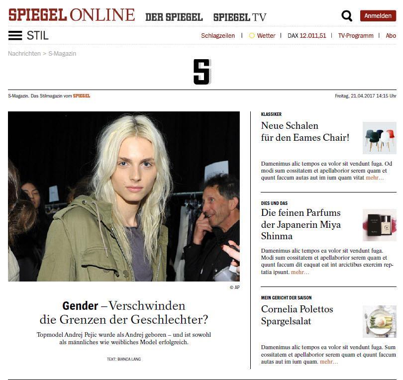 Verlängerung SPIEGEL ONLINE Die Leser des S-Magazins auch online erreichen Auf SPIEGEL ONLINE in der Rubrik STIL dreht sich alles um die schönen Dinge des Lebens STIL präsentiert das Neuste aus Mode,