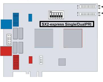 Vorbereitung der SX2-express SinglePRI / SX2-express DualPRI Für jeden E1-Anschluss muss die Anschlusskonfiguration und die Leitungsterminierung vor dem Einbau konfiguriert werden.