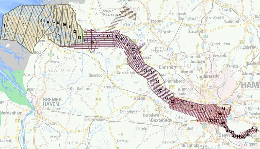 LIDAR-Datenerfassung (TP 1) LIDAR-Flüge 352 Streifen