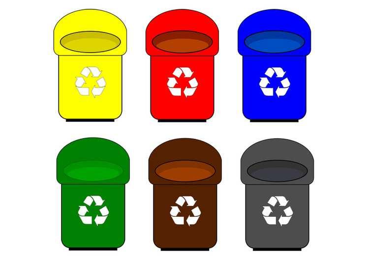 Mülltrennung Schüler erhalten Informationen darüber, wie man den Müll trennen kann Tonnen in verschiedenen