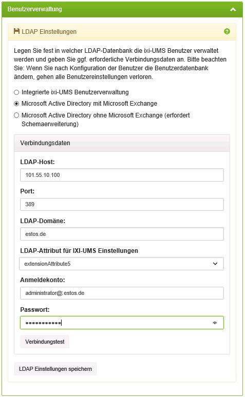 Benutzerverwaltung Legen Sie fest welche LDAP-Datenbank für die ixi-ums Benutzerverwaltung genutzt werden soll.