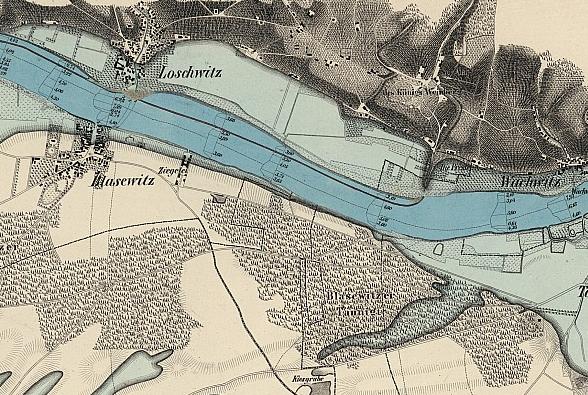 Warum bebauen wir Gefahrenzonen? Bis zum Jahr 1855 ließ der sächsische König die beim Hochwasser 1845 überschwemmten Gebiete an der Elbe detailliert kartieren (Abb.