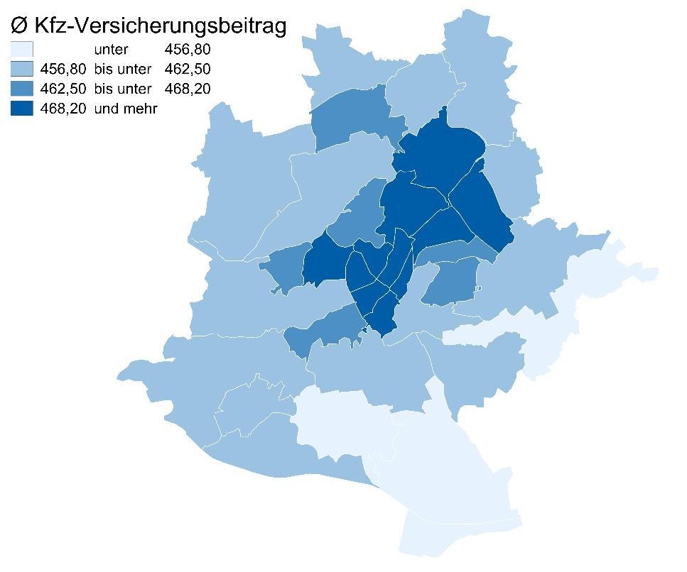 4. Stuttgart: Kfz-Versicherungsbeiträge im Stadtzentrum am teuersten Stuttgart Single max.: 473,89 (PLZ: 70191) min.