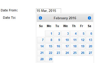 Weitere Suchmethode: Suche nach Datum aus dem Kalender: Ab Datum Bis Datum Klicken Sie auf Suchen.