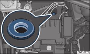 118 Prüfen und Nachfüllen Beachten Sie auch nach Anschließen der Fahrzeugbatterie die e Seite 119. Fahrzeugbatterien, die älter als 5 Jahre sind, sollte man ersetzen lassen.