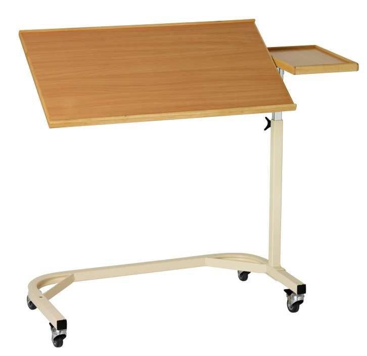 Große Tischplatte - im Winkel stufenlos einstellbar, die Maße 54 cm x 41 cm, die Tischplatte hat an beiden Langseiten eine erhöhte Holzkante Höhe Tischplatte: stufenlos einstellbar 68 cm - 108 cm