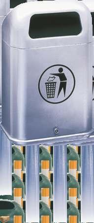 Dieser Abfallbehälter zeichnet sich durch zeitloses Design aus.