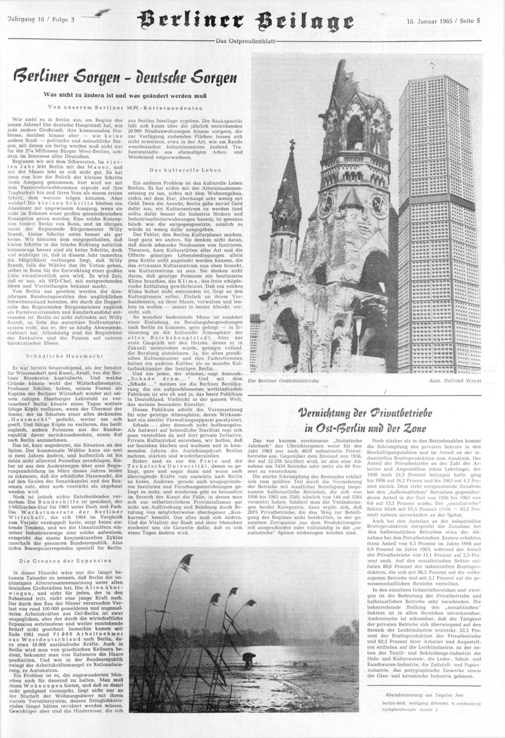 'Jahrgang 16 / Folge 3 i B r r i i n e r R e t i n a e 16. Januar 1965 / Seite 5 Das Ostpreußenblatt- f?