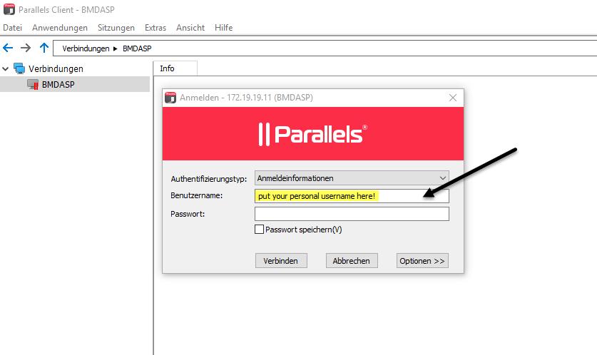 Öffnen sie den Punkt Datei -> Einstellungen Importieren Und laden sie die Datei Parallels-Client-Settings-for-PC.