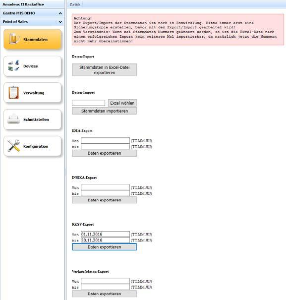 Export aus Amadeus II Backoffice DEP