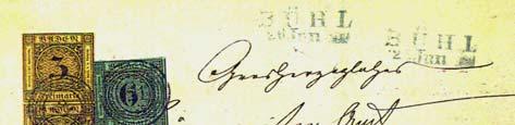 Mi. Nr. 2a+3a+4a auf Brief Bühl nach Wiesloch Absender : Aus PE Bühl Ziel: PE Wiesloch Marke : Mi. Nr. 2a + 3a + 4a Datum: 1851.