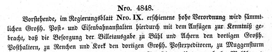 Vobl Nr. 10/1844 07.1850: Bisher waren Post- und Eisenbahnexpedition und Posthalterei in Personalunion von Posthalter Lichtenauer geführt.